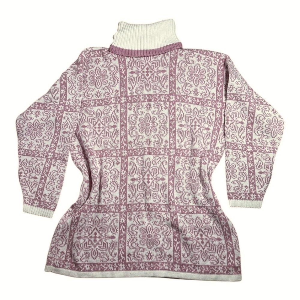 vintage pink and white festive turtleneck sweater